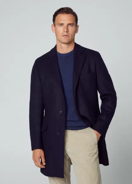 Vestes Et Manteaux Homme Qualité Premium Navy/Grey Hackett London Manteau Imprimé À Rayures