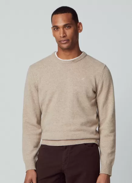 Homme Pull Col Rond En Laine Hackett London Trouver Pulls Tan Brown