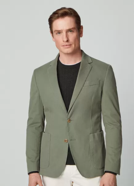 Authentique Khaki Green Blazer En Coton Tencel Homme Blazers Hackett London