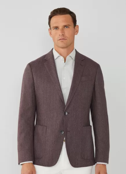 Burgundy/Grey Homme Blazer En Laine À Chevrons Hackett London Qualité Premium Blazers