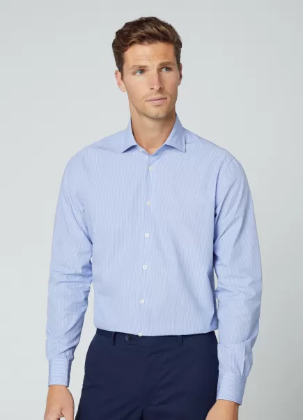 Hackett London Chemise Fil À Fil Coupe Classique Homme Chemises Blue/White Luxueux