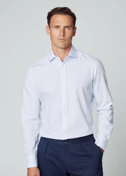 Chemises Hackett London Homme Blue/White Chemise À Rayures Coupe Slim Prix Avantageux