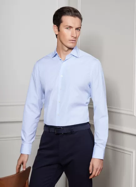 Hackett London Homme Qualité White/Blue Chemises Chemise En Popeline Coupe Classique