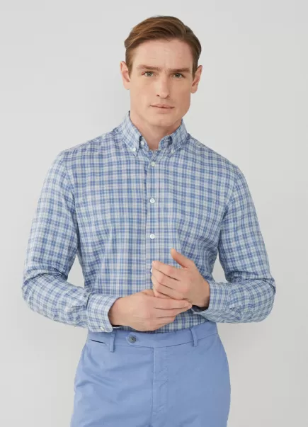 Homme Hackett London Blue/Grey Chemises Exaltant Chemise Sergé À Carreaux Coupe Slim