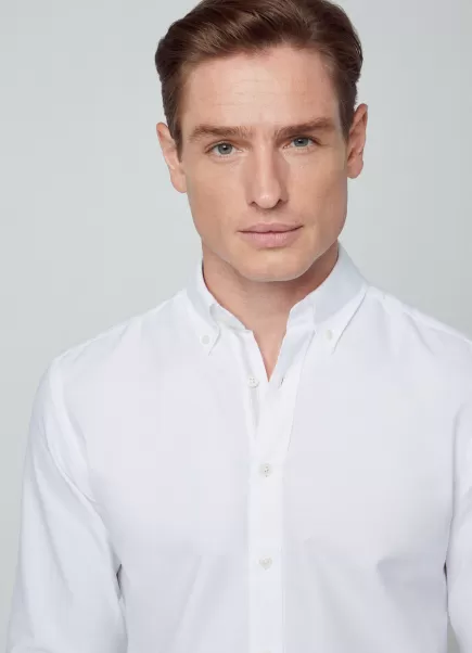 Homme White/Taupe Chemises Hackett London Chemise En Coton Oxford Coupe Slim Qualité Optimale