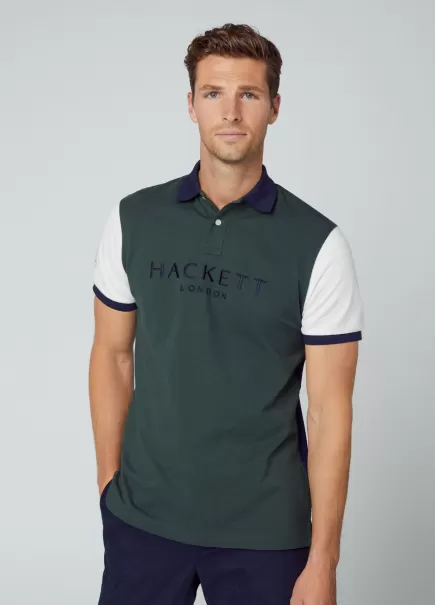 Homme Polos Hackett London Dark Green Polo En Coton Héritage Coupe Classique Fiabilité