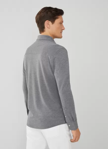 Conception Homme Hackett London Polo En Maille Manches Longues Slim Marl Grey Polos