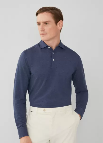 Homme Hackett London Polos Polo En Maille Manches Longues Slim Navy Technologique