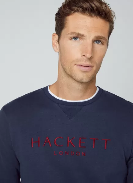 Homme Navy Performant Hackett London Sweatshirts Sweat-Shirt Avec Logo Héritage
