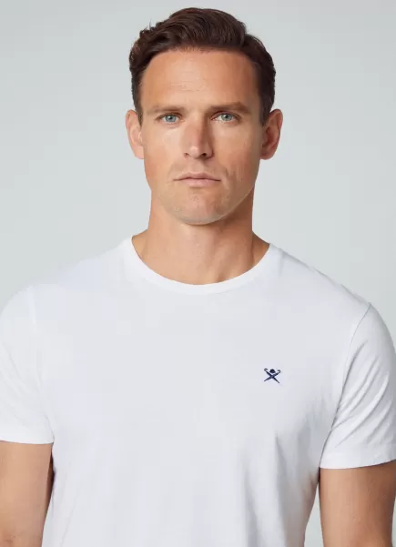 Hackett London Homme T-Shirts T-Shirt Basique Avec Logo Brodé Haute Qualité White