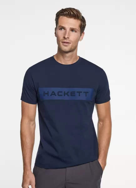 Navy T-Shirt Imprimé Logo Hackett London Haut De Gamme Homme T-Shirts