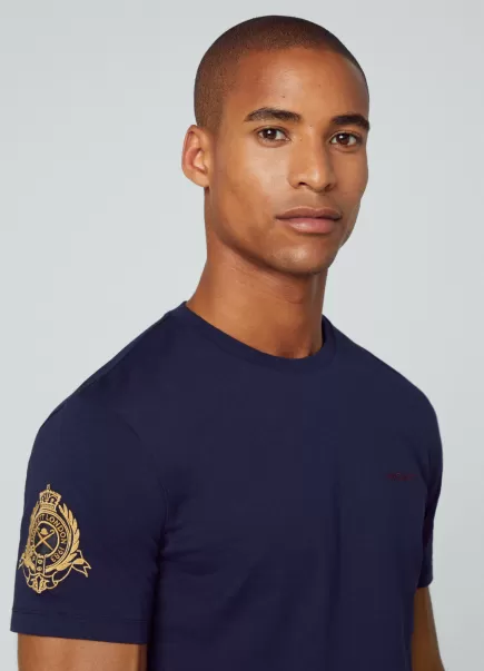 Hackett London Homme Navy T-Shirts T-Shirt Héritage Bouclier Vintage Prix D'ami