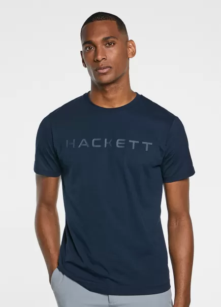 T-Shirts Hackett London Navy T-Shirt Basique En Coton Homme Le Moins Cher