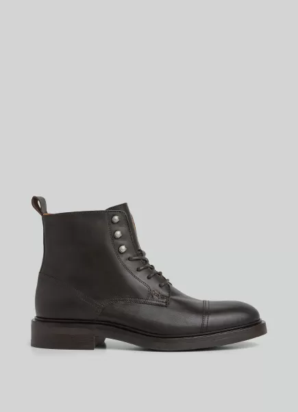 Authentique Dark Brown Boots Mi-Mollet En Cuir Homme Hackett London Bottes Et Bottines