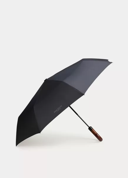 Black Parapluies Parapluie Pliant Avec Poignée En Bois Hackett London Moderne Homme