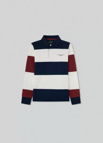 Polo De Rugby À Rayures Hackett London Polos Complet Navy Homme