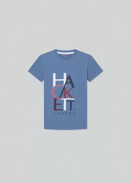 Homme Précis Steel Blue T-Shirt Imprimé Logo Hackett London T-Shirts Et Sweatshirts